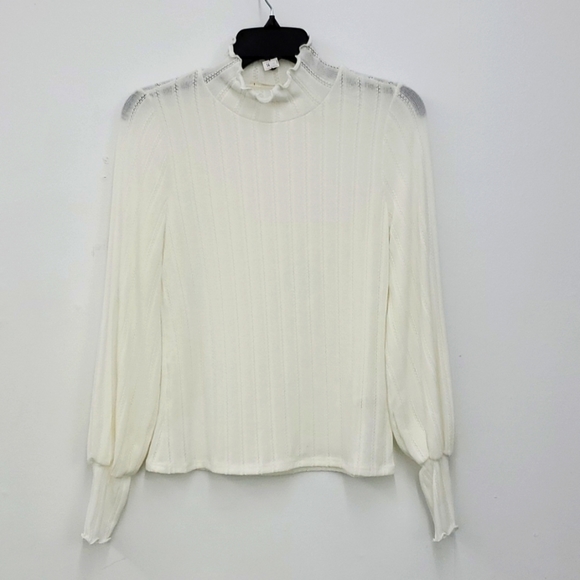 Essei White Lettuce Edge Rib Knit Long Sleeve Medium - Picture 3 of 4